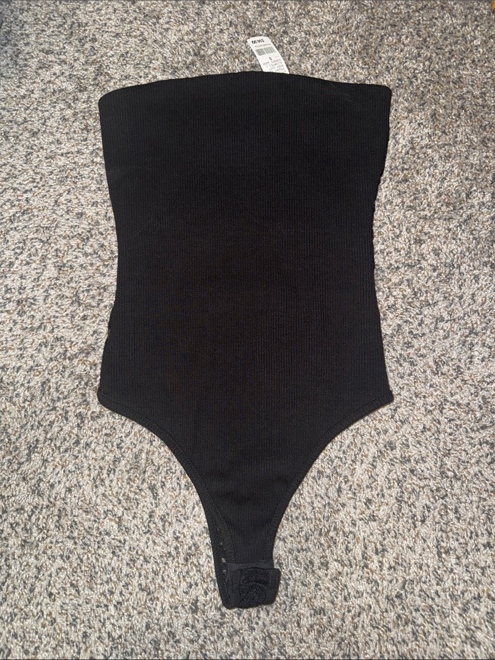 Black Ribbed Strapless Back Lace One-Piece Bodysuit